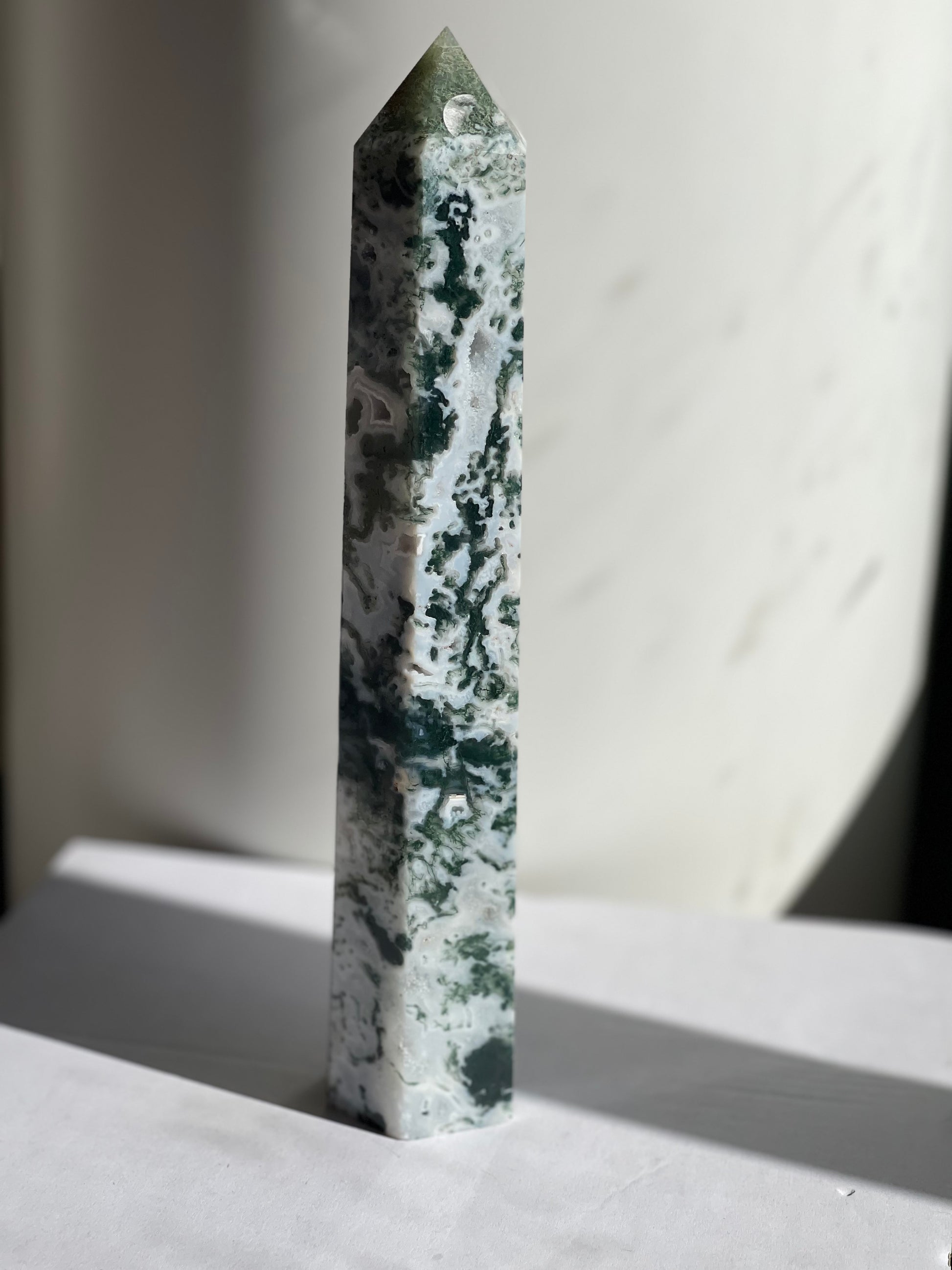 Large Moss Agate Tower